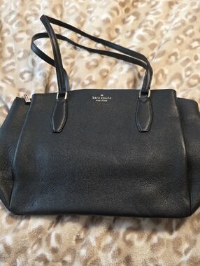 kate spade Black Pebbled Leather Shoulder Tote with Gold Logo